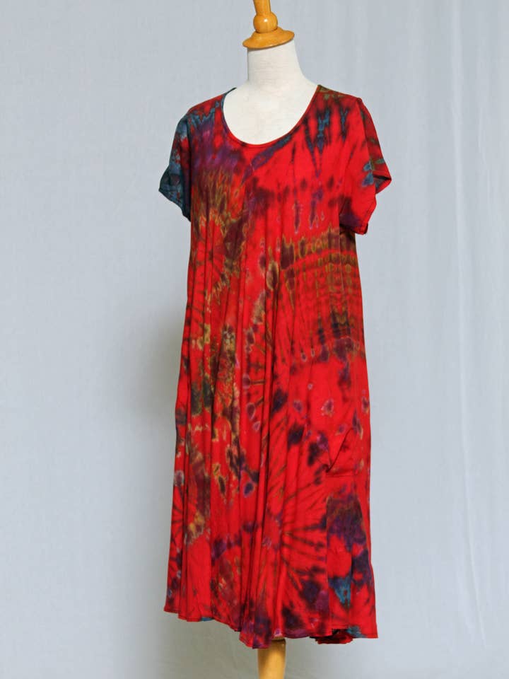Cap Sleeve Tie Dye Dress w/Pockets - Red for wholesale by Zumi