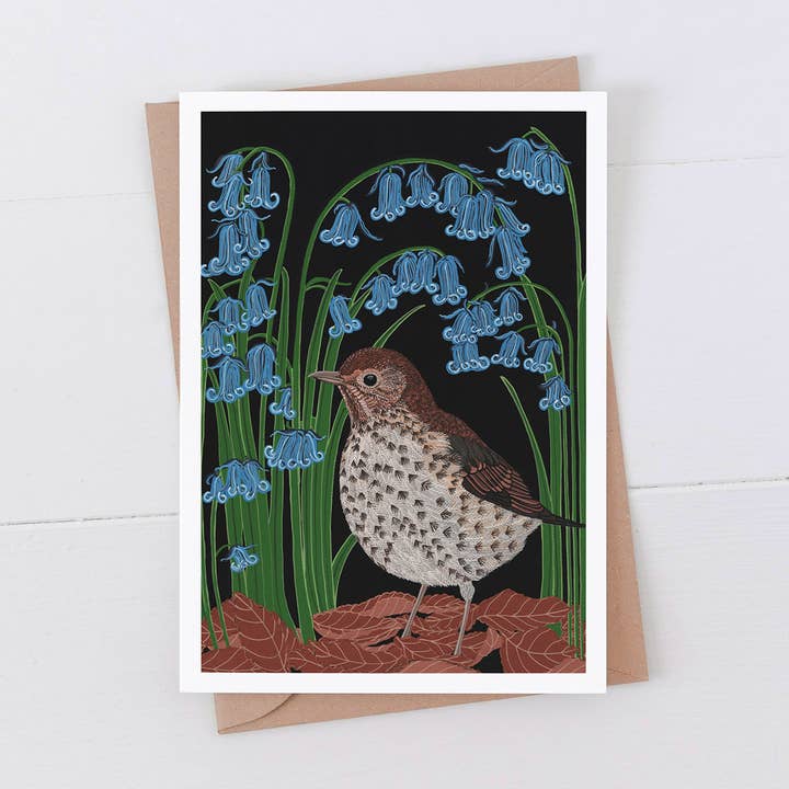 Song Thrush in Bluebells for wholesale by Bird the Artist