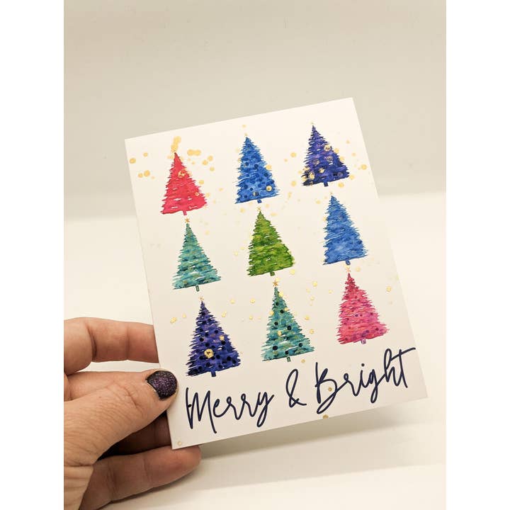 Merry & Bright Christmas Watercolor Card for wholesale by Meg Huff Photography & Art