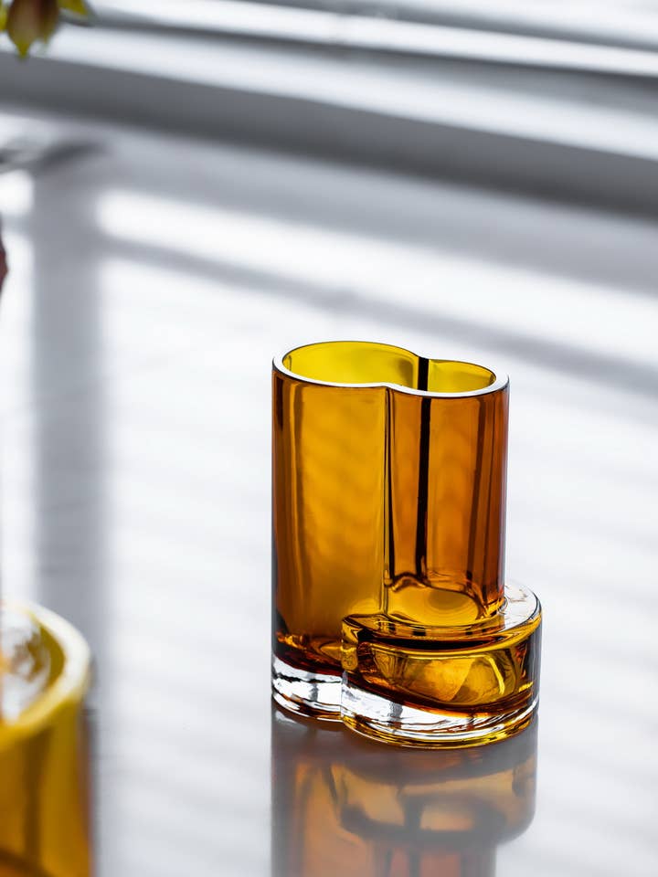 Glass Vase - Innovative Modernist Design, FUSIO 15 AMber for wholesale by Element Accessories USA