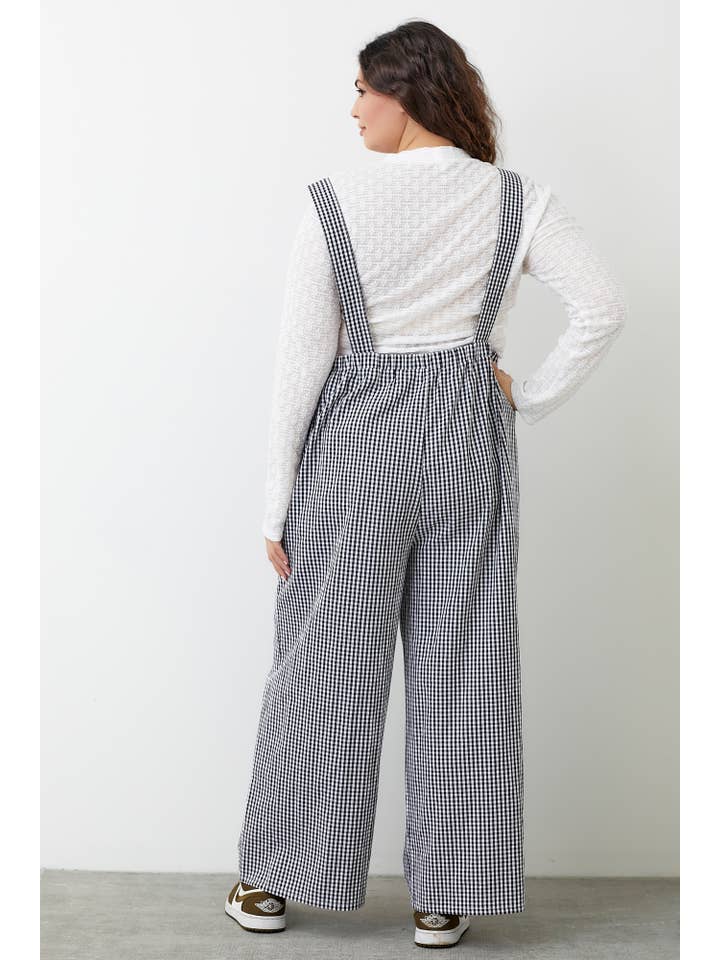 Black GINGHAM OVERALLS WIDE PANTS for wholesale on Faire