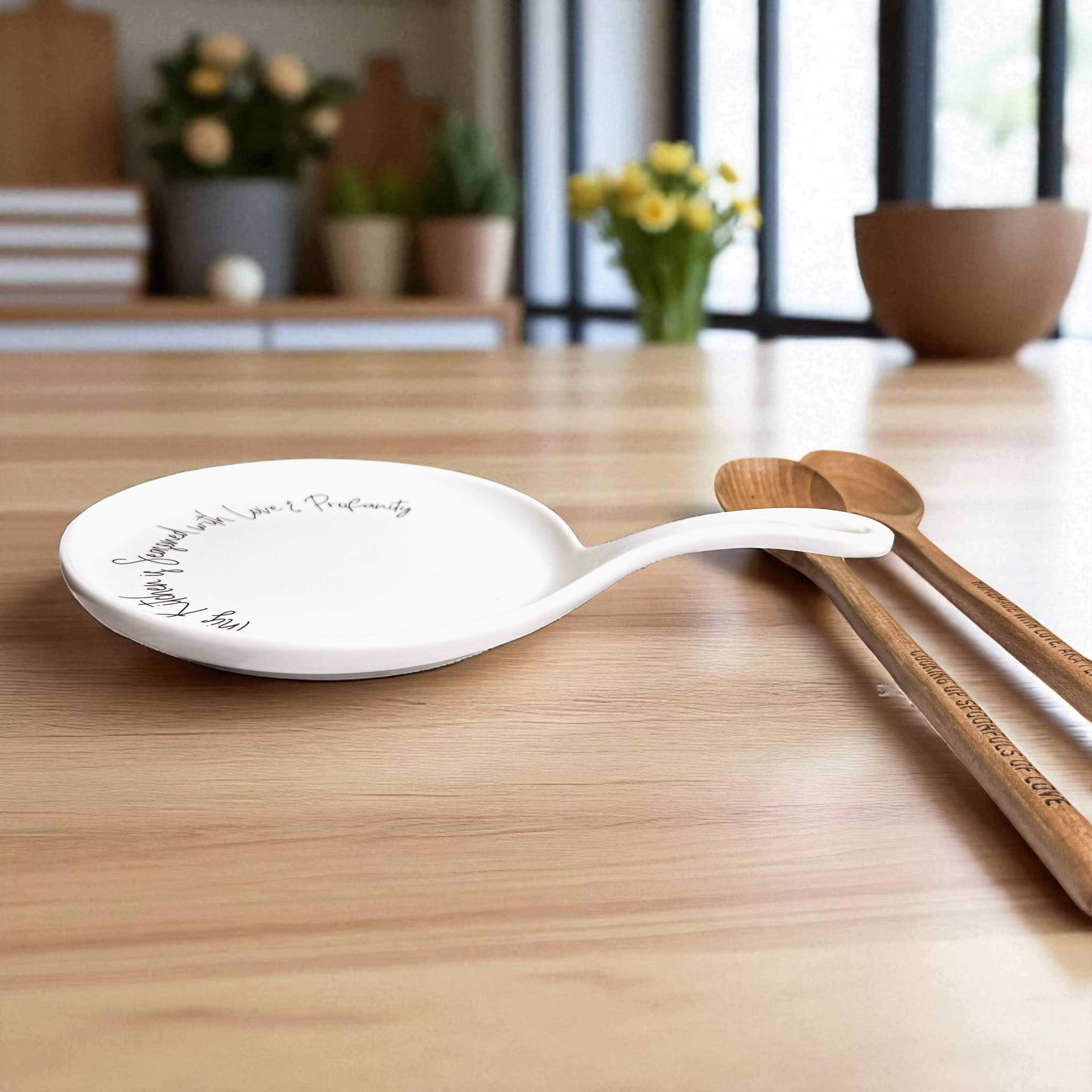 Gia Roma - Vendita all'ingrosso Poggiamestolo - Decorazione da cucina, set di poggia cucchiai in ceramica fatto a mano con cucchiaio in legno60