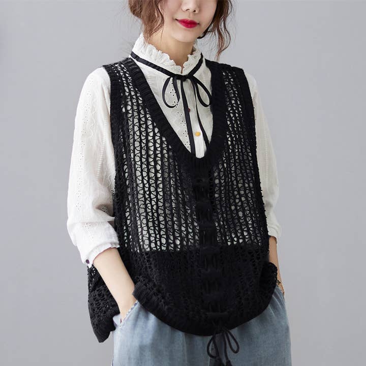 Hope & Sunshine - Wholesale Outerwear Vest - Women's - Crochet Drawstring Vest5