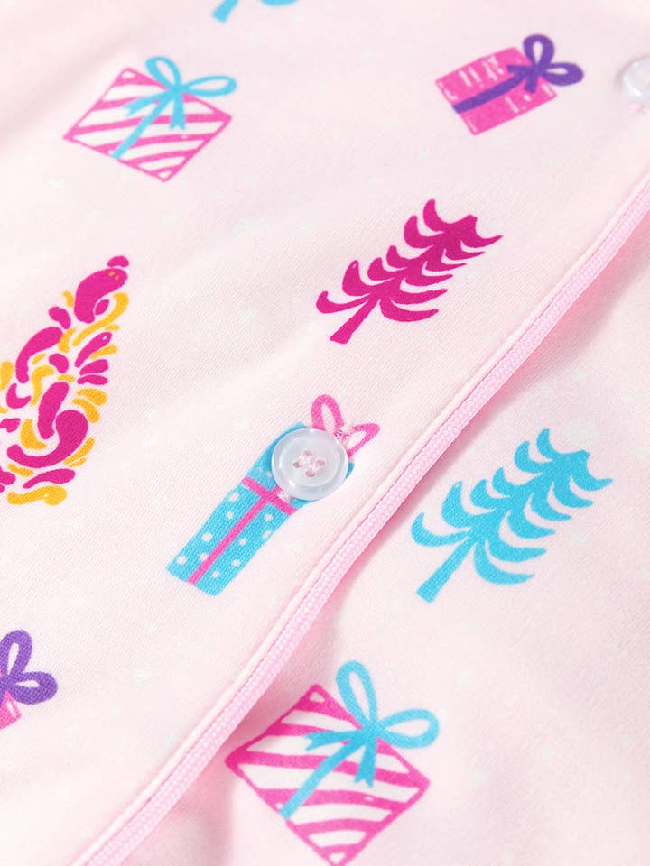 Pink FB Christmas Tree Buttoned Shirt Sleep Dress for wholesale on Faire3