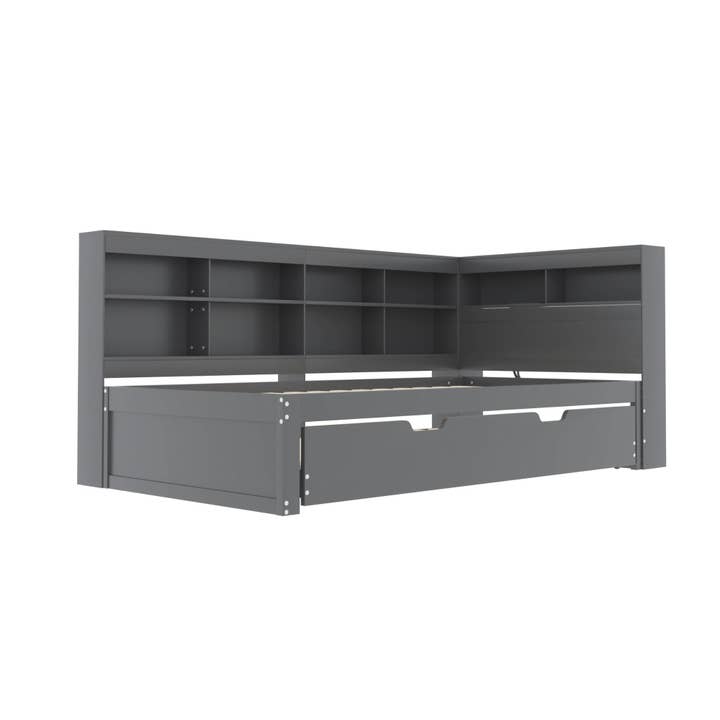 Urban Meuble - Wholesale Bed - Solid wood trundle bed gray 90*200 with USB port and multiple storage GIRCAET12