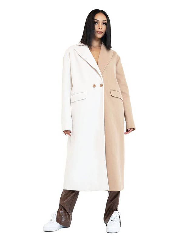 Sage Combo CT5767B Half And Half Contrast Heavy Coat for wholesale on Faire7