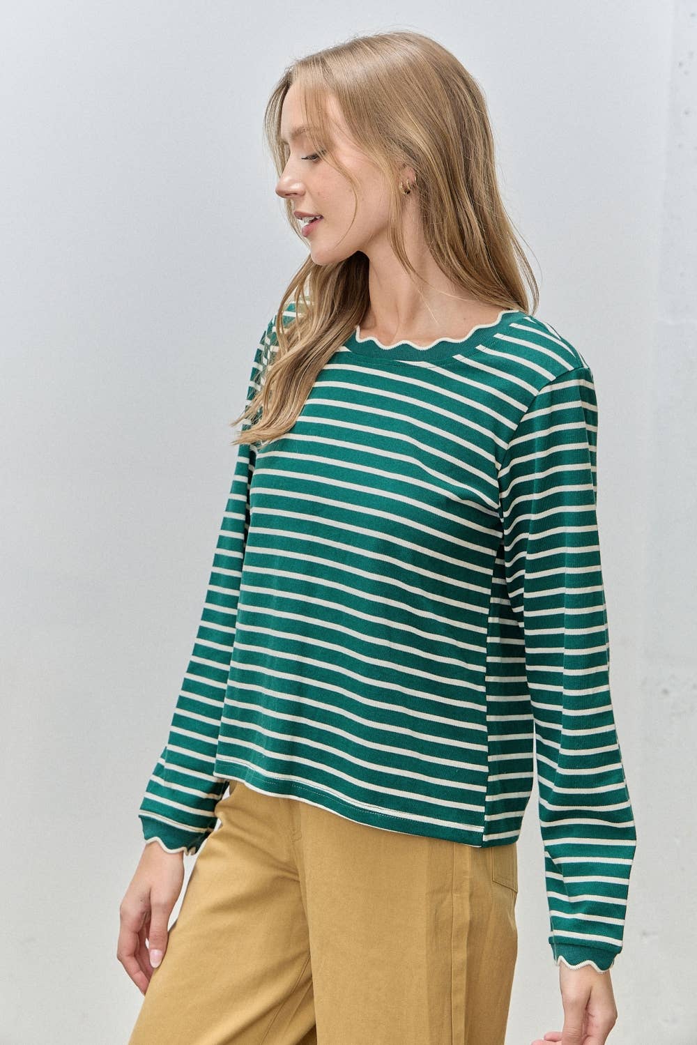 Polagram by Wellmade USA – wholesale Blouse – Women’s – (PLUS) STRIPE LONG SLEEVE TOP WITH WAVY NECKLINE3