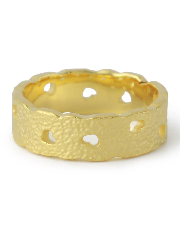 Silver Ring "Hollow Heart", 18ct gold-plated for wholesale by Campur GmbH