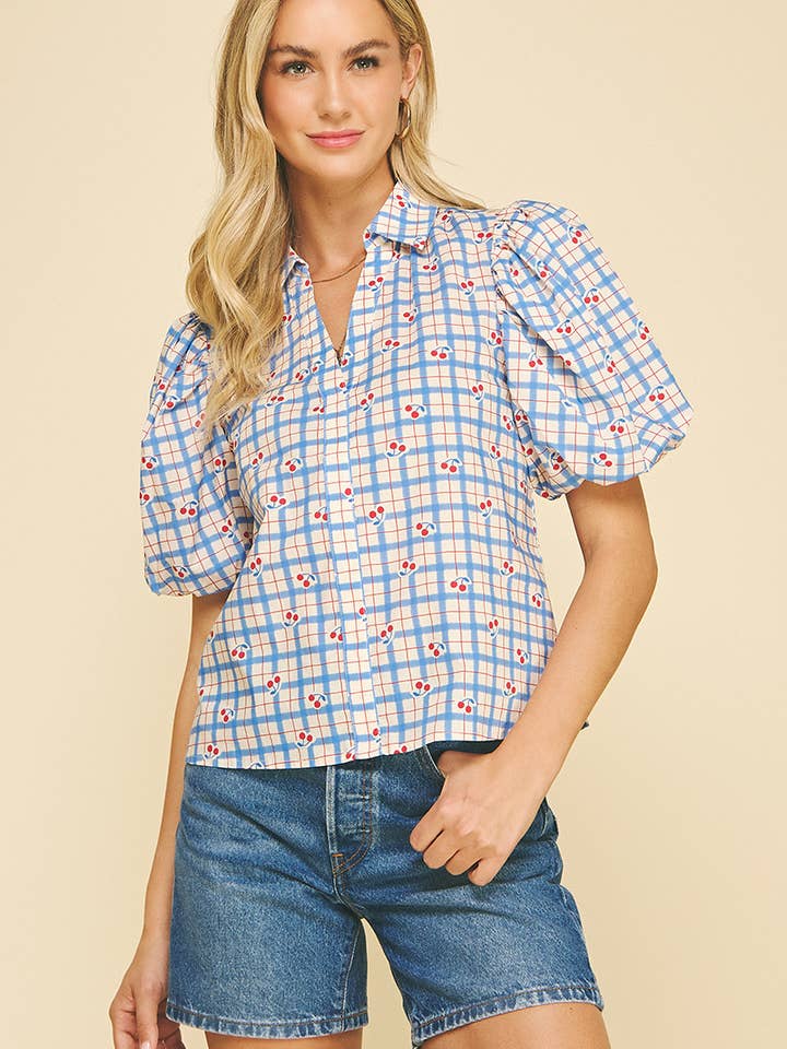 KARO-BLUSE MIT KIRSCHENMUSTER - 5707TA für den Großhandel von PINCH