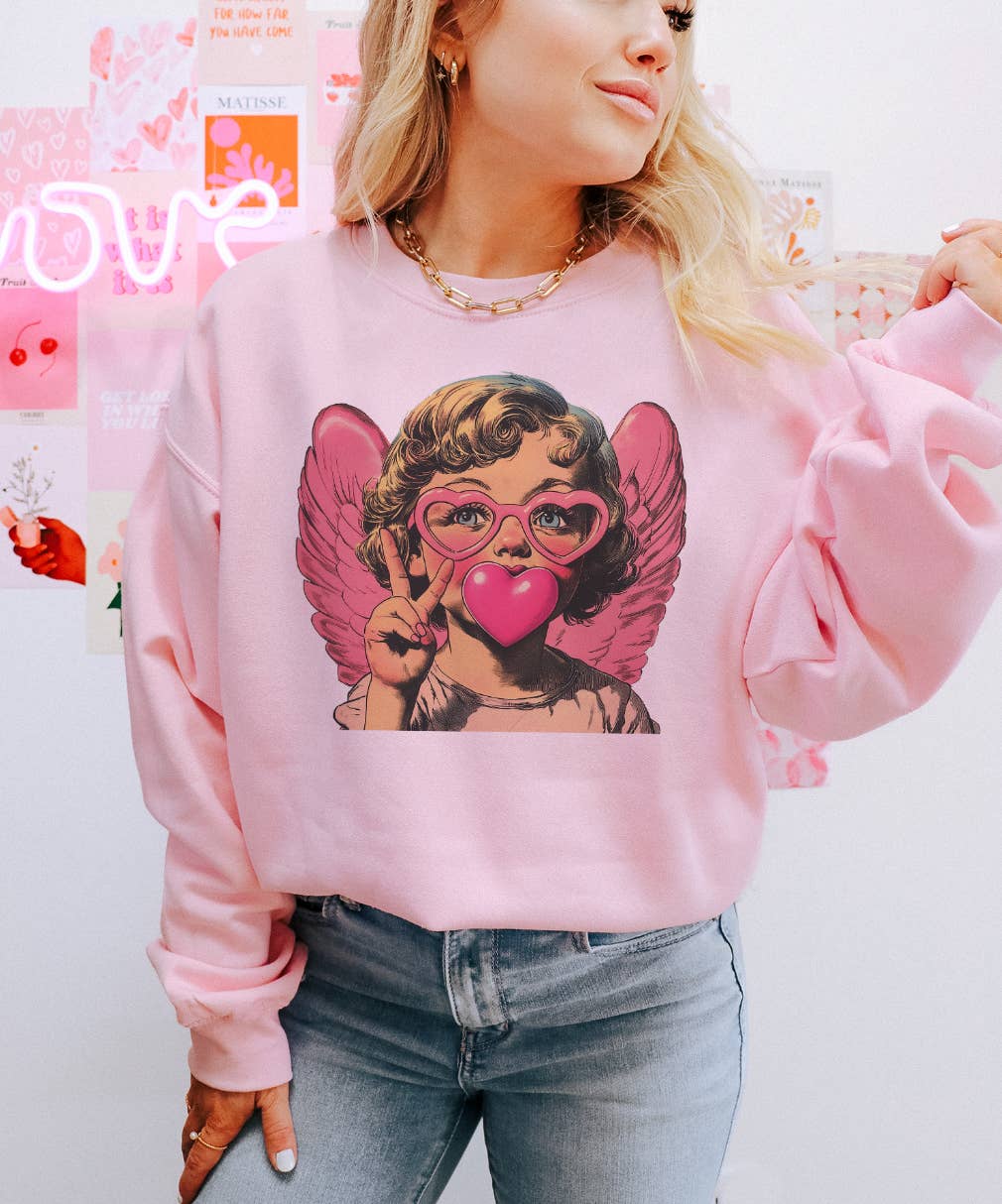 THE LATTIMORE CLAIM - Wholesale Graphic Sweatshirt - Women's - Bubblegum Cupid Valentine - Multiple color options