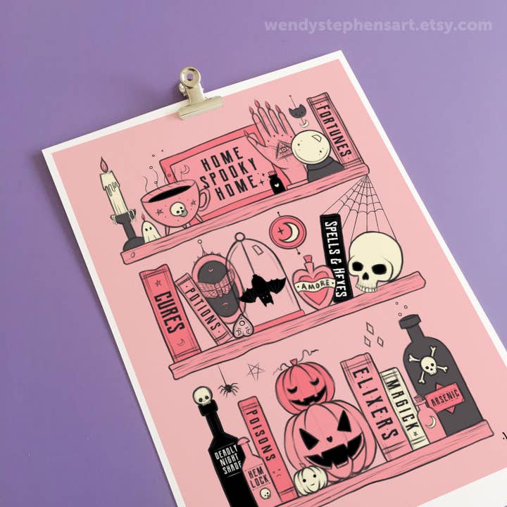 Potions & Poison Shelf Art Print for wholesale by Wendy Stephens Art