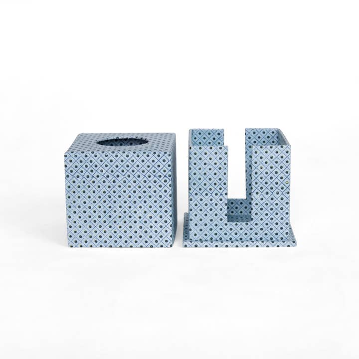 Craft Boat - Wholesale Tissue box - SCREEN PRINTED TISSUE BOX - DOT & GRID BLUE2
