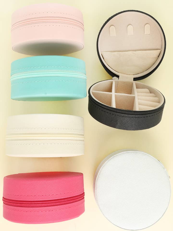 Monochromatic PU Leather Round Jewelry Box for wholesale by SP Sophia Collection