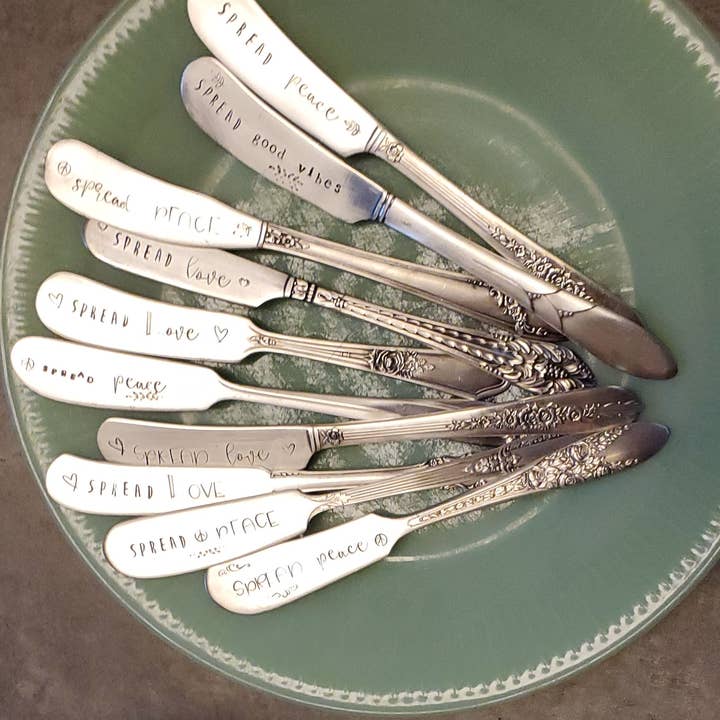 juNxtaposition® - Wholesale Cheese Spreader - SPREAD JOY stamped charcuterie spreader4