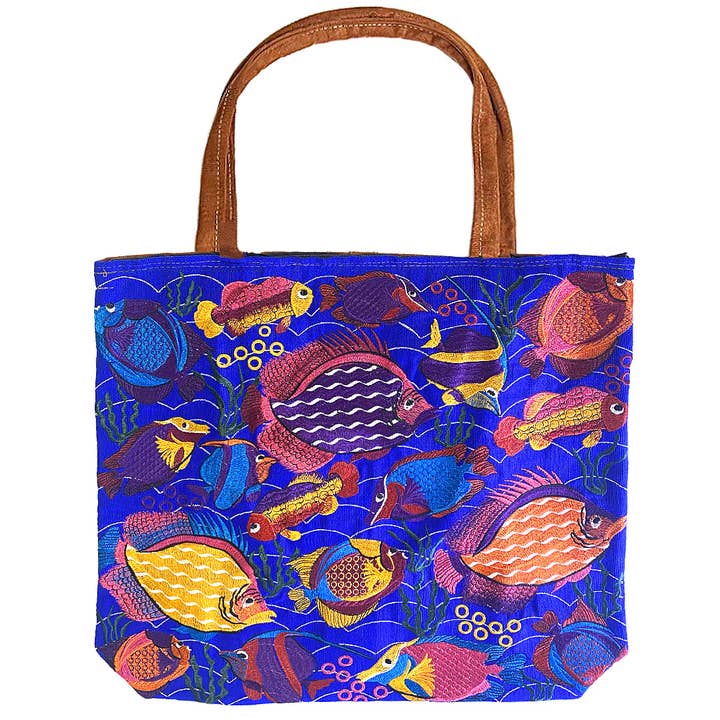 Pichincha - Wholesale Tote Bag - Women's - Embroidered Floral Fish Large Suede Purse Tote Bag0