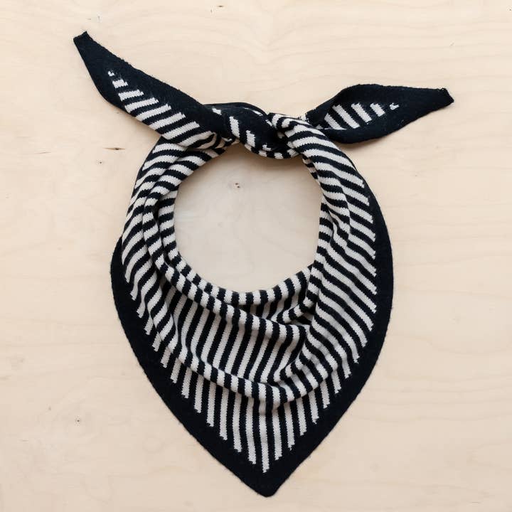TBCo - Wholesale Scarf - Women's - Merino Triangle Scarf in Black Stripe1