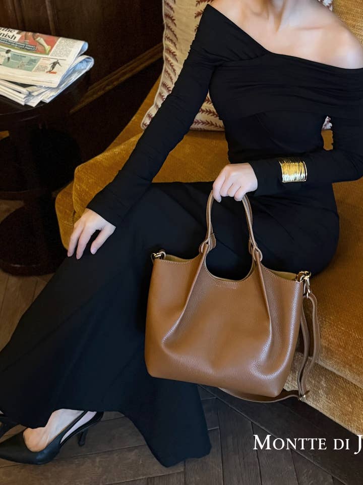 Borsa elegante in pelle italiana con manico superiore e tracolla staccabile per la vendita all'ingrosso da parte di MONTTE DI JINNE