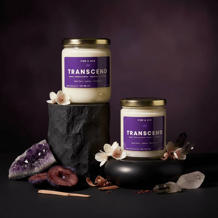Transcend – Night Blooming Floral Wooden Wick Soy Candle for wholesale by Vibe & Glo Candle Studio