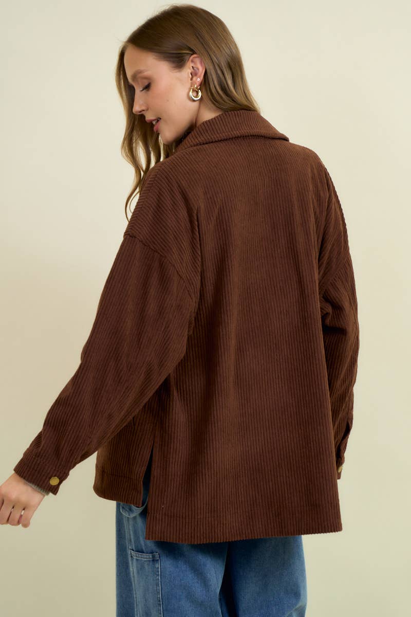 Doe and Rae - Wholesale Shirt Jacket/Shacket - Women's - Corduroy Front Button Down Oversized Jacket - 10613J-18