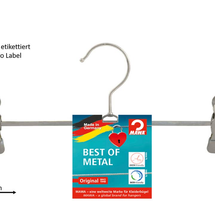 Percha Clip KD con etiqueta, plateado, 40 cm para venta al por mayor de MAWA