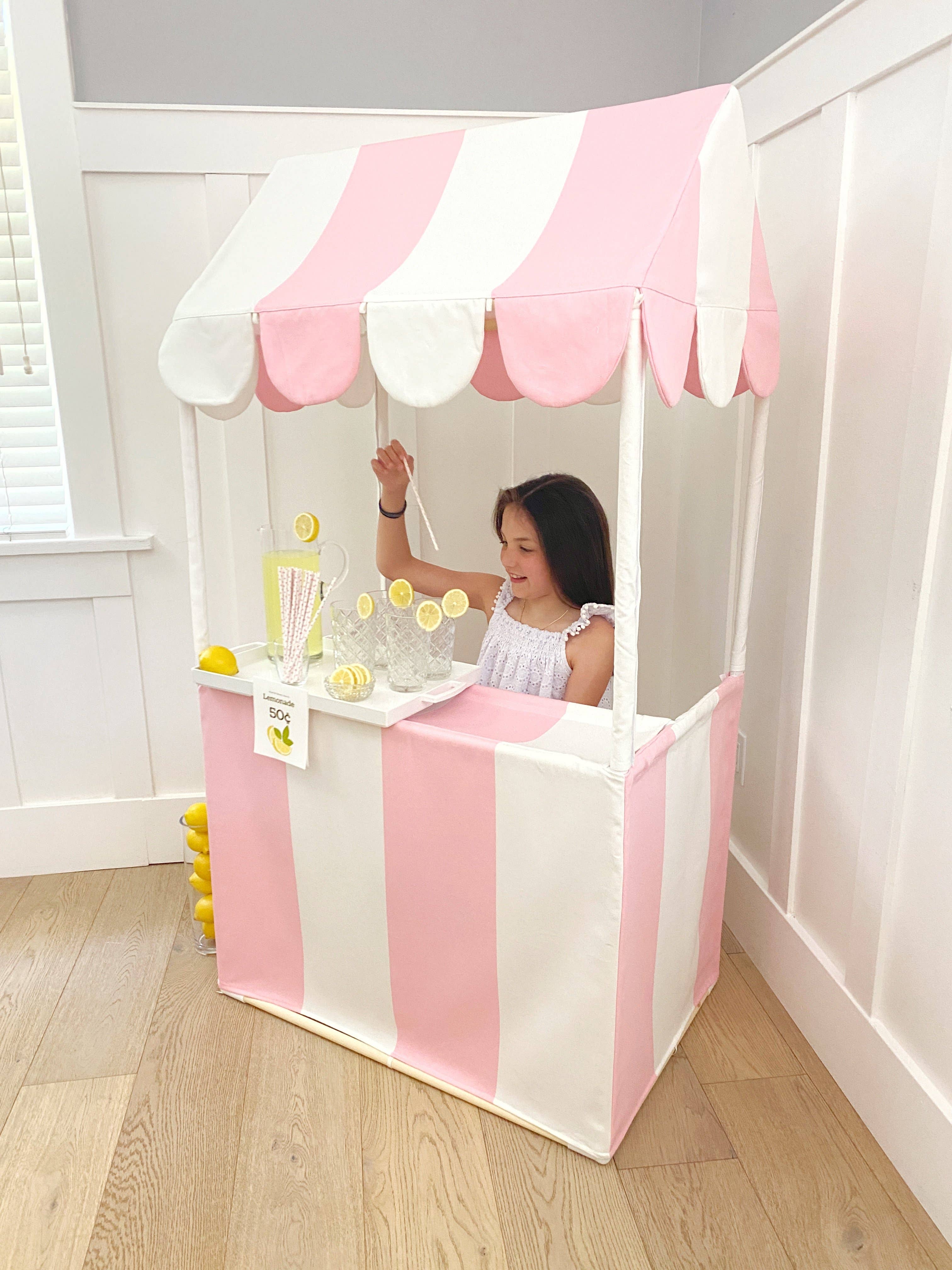 Domestic Objects - Wholesale Tent - Kids - The Market Stand Play Tent in Pink & White Cotton Canvas3