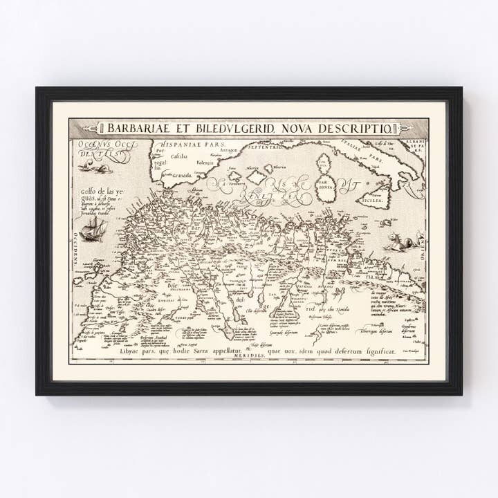 Vintage Map of North Africa & the Mediterranean Sea, 1570 for wholesale by Ted's Vintage Art