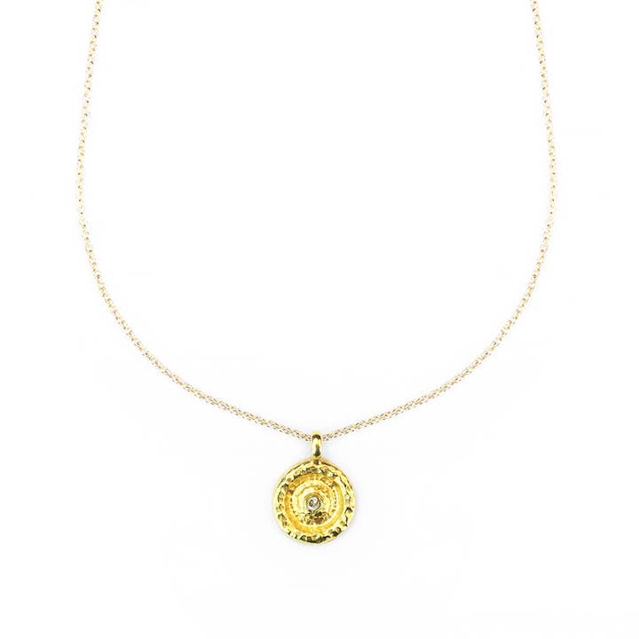 REMOVED BRAND - Wholesale Pendant/Charm Necklace - Pave Diamond Gold Disc Delicate Necklace