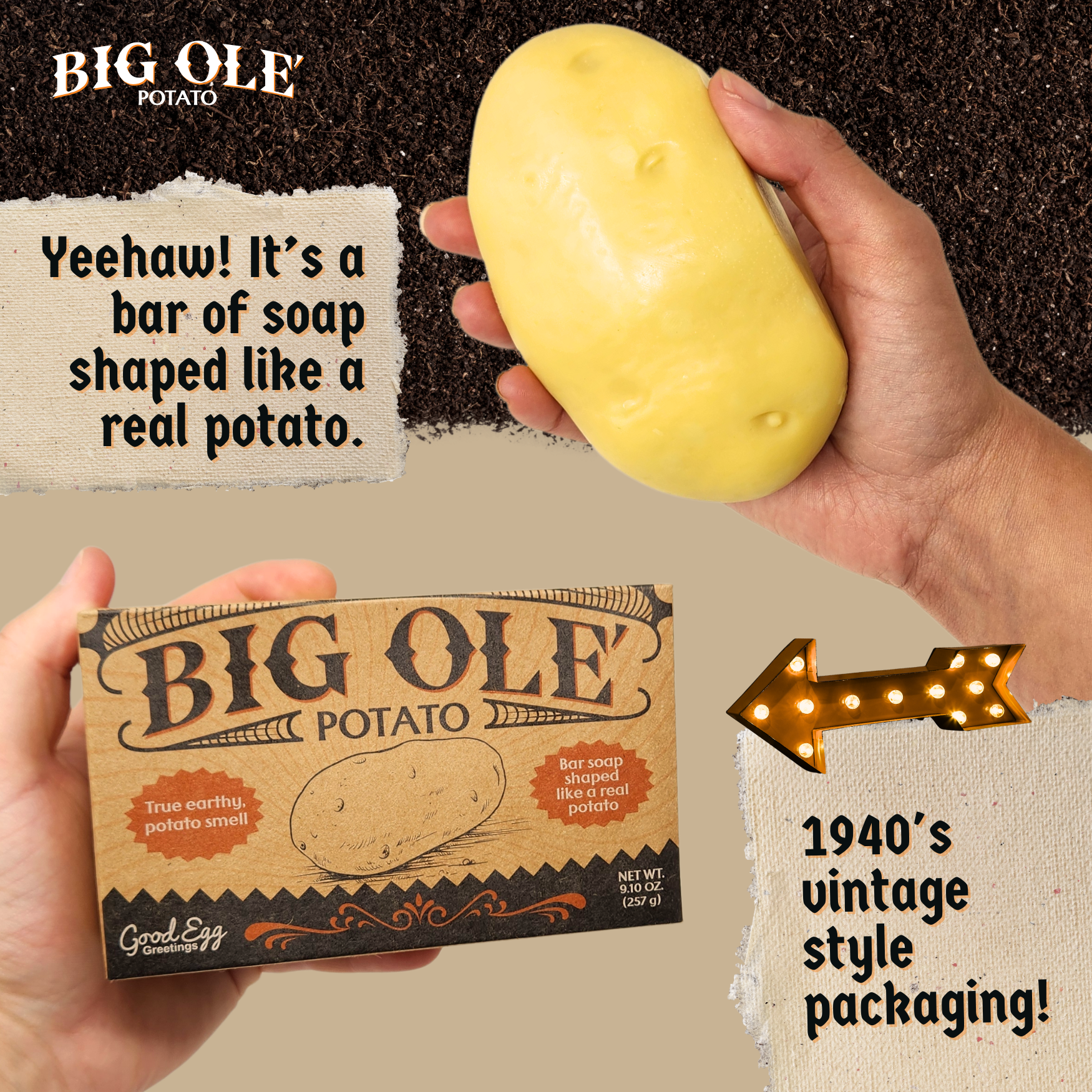 Sleazy Greetings - Wholesale Gag Gift/Novelty Gift - Big Ole Potato - Potato Shaped Gag Gift Bar Soap 9.10 oz1