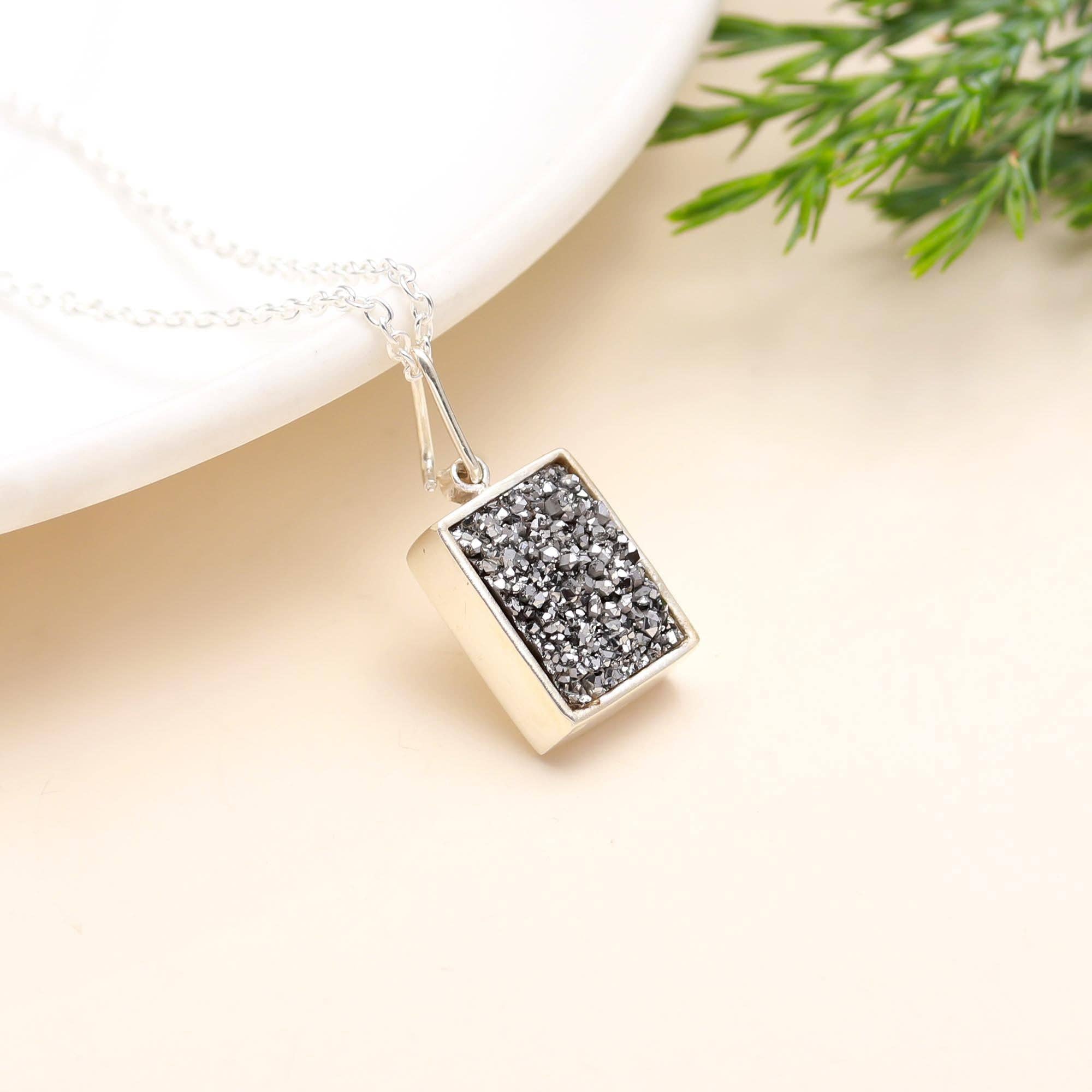 AG 925 JEWELLERY - Wholesale Pendant/Charm Necklace - Sterling Silver Titanium Druzy Pendant Necklace