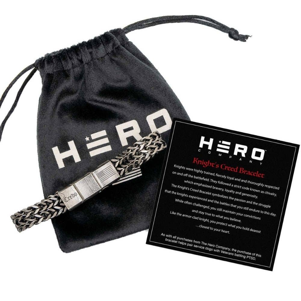 The Hero Company - Vendita all'ingrosso Bracciali a catena e a maglie - Braccialetto The Hero Company- Knight's Creed BELIEVE Credo: aiuta ad abbinare veterani con cani di servizio o da rifugio - Faire13
