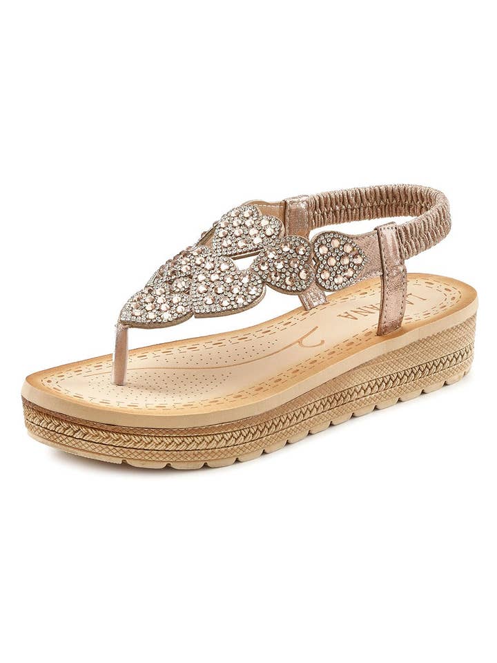 Rose Gold LASCANA Women's Rhinestone Heart Wedge Sandals for wholesale on Faire