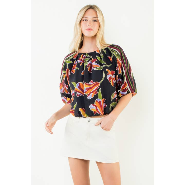 Blus med puffärmar och blommönster för wholesale av THML