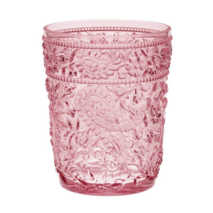 Set of Four Pink Paisley Acrylic Stemless Whiskey Glasses for wholesale by HomeRoots