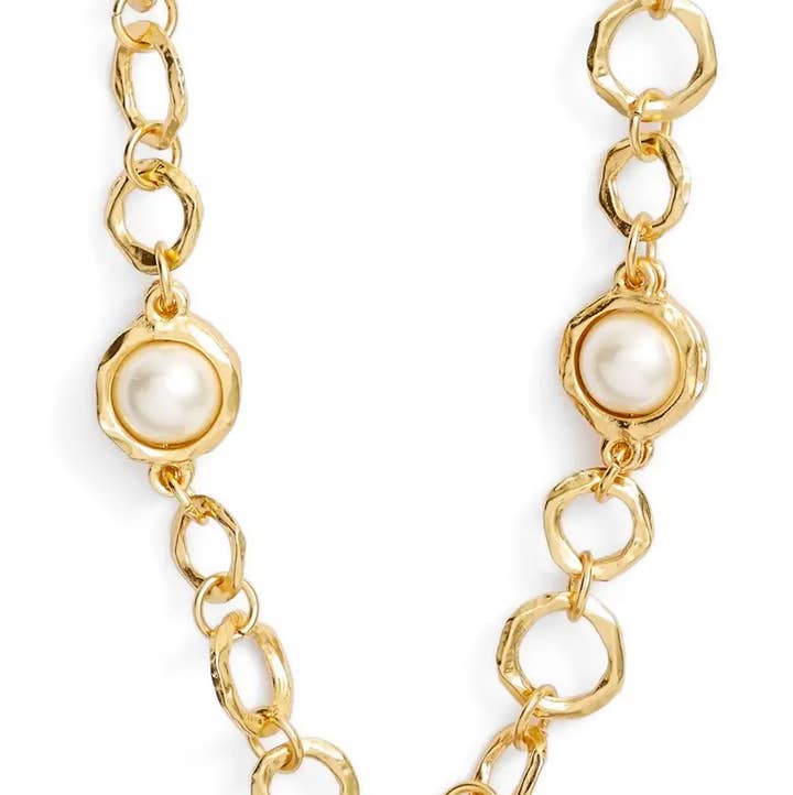 Classic Pearl Station Necklace - 24K Gold Plated for wholesale by KARINE SULTAN
