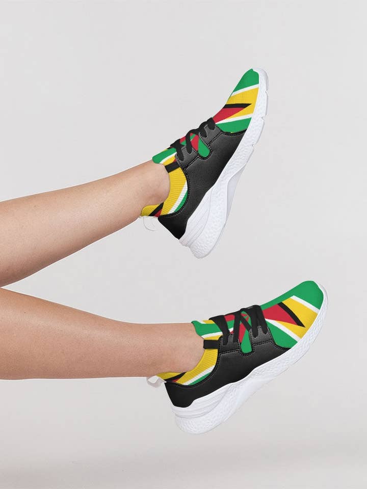 Guyanese Swag Flag Artistic Damen zweifarbiger Sneaker für den Großhandel von Guyanese Swag