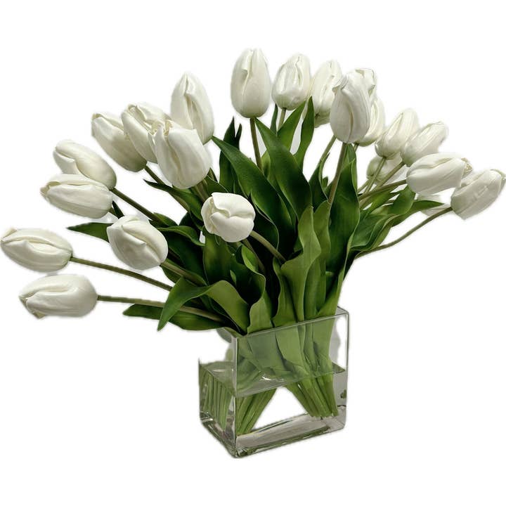 Dutch Tulips in Rectangle Vase-WH for wholesale by Moman Sales, Inc.