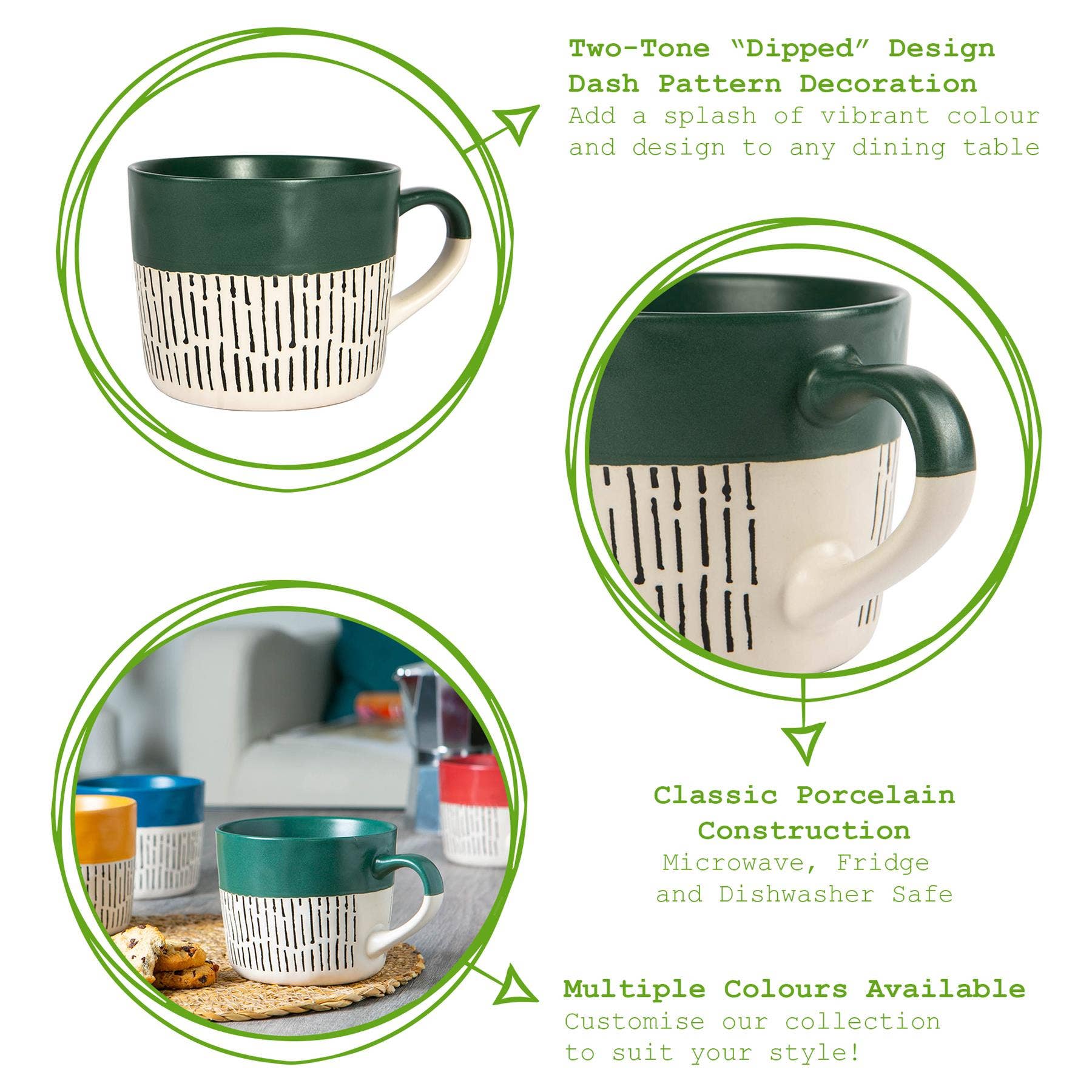 Rinkit Ltd - Venta al por mayor Taza - Taza de café cerámica con diseño salpicado y patrón Dash de Nicola Spring - 385 ml - Salvia3