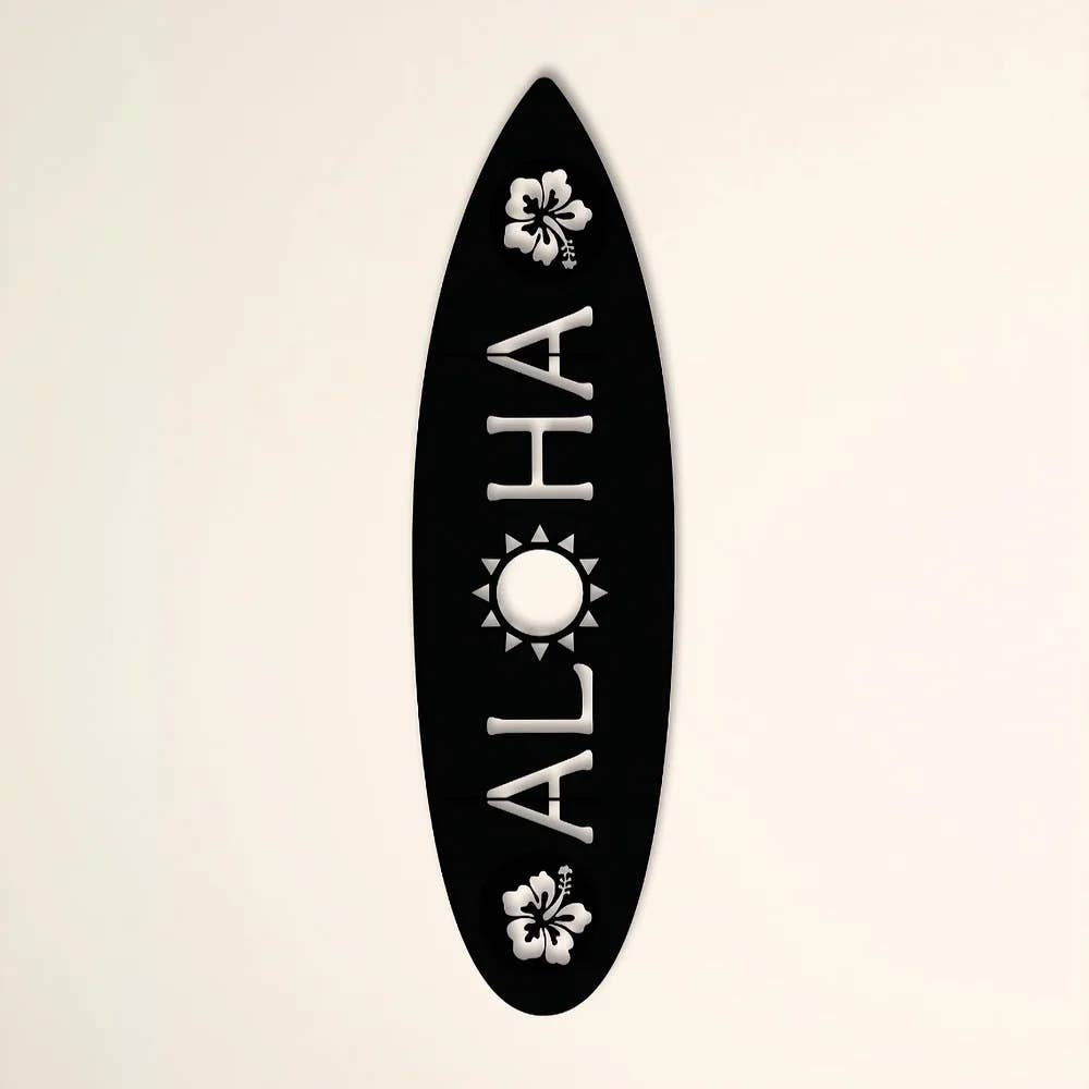 CRÉART - Wholesale Wall Accent - Black wood wall decor - ALOHA surfboard2