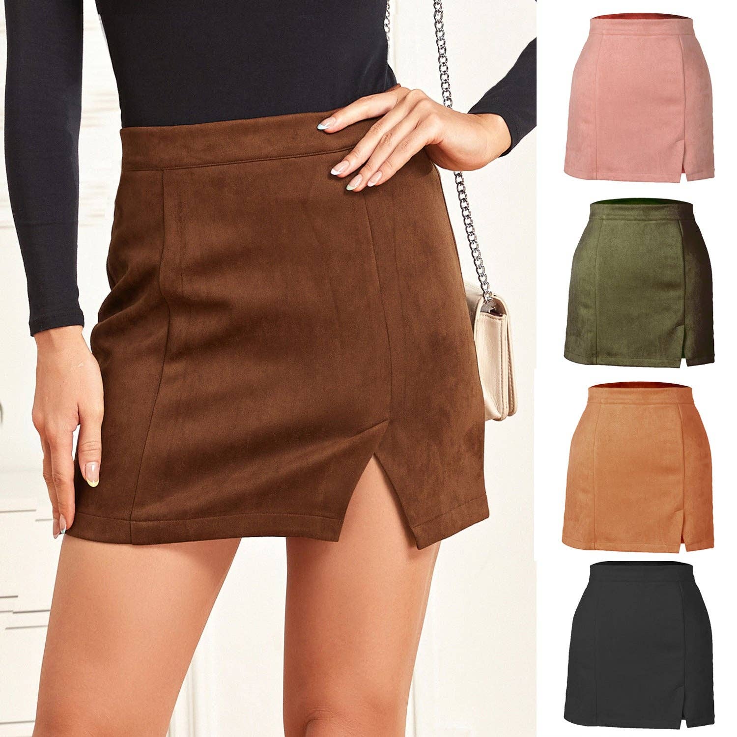 Masyal - Wholesale Skirt - Women's - Western suede hip-wrapped A-line miniskirt autumn and winter4