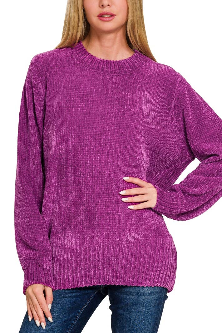 Vanilla Monkey - Wholesale Knit Sweater - Women's - Round Neck Balloon Sleeve Chenille Sweater7