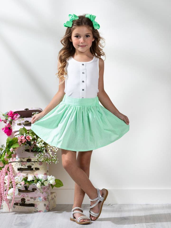 Girls Glam Green Mircodot Tennis Skirt By Kids Couture for wholesale by Mia Belle Girls • Wholesale