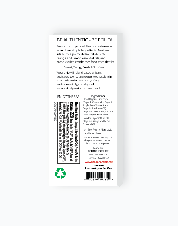 BOHO Chocolate - Wholesale Chocolate - White Chocolate + Orange Olive Oil + Cranberries - NEW! 1