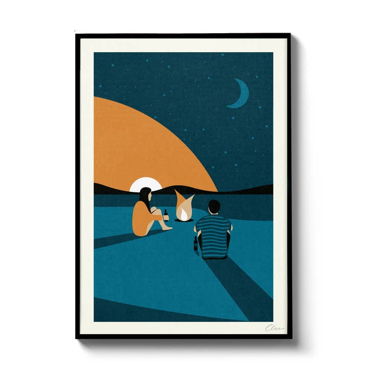 A Trip We'll Never Forget - Beach Fire, A4 Screenprint for wholesale by OR8DESIGN