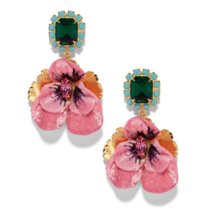La Boucle d'Oreille Pensée Rose Émeraude Récif Rose pour la vente par The Pink Reef