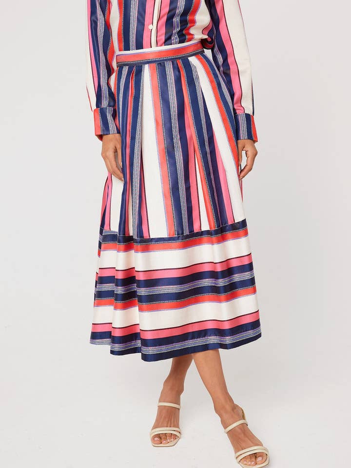 Catherine Skirt Carnation Coastal Stripe Jacquard for wholesale by Abbey Glass