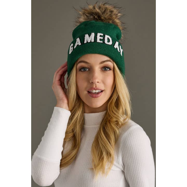 Panache Apparel Co. - Wholesale Beanie - Women's - Green & White Game Day Pom Hat2