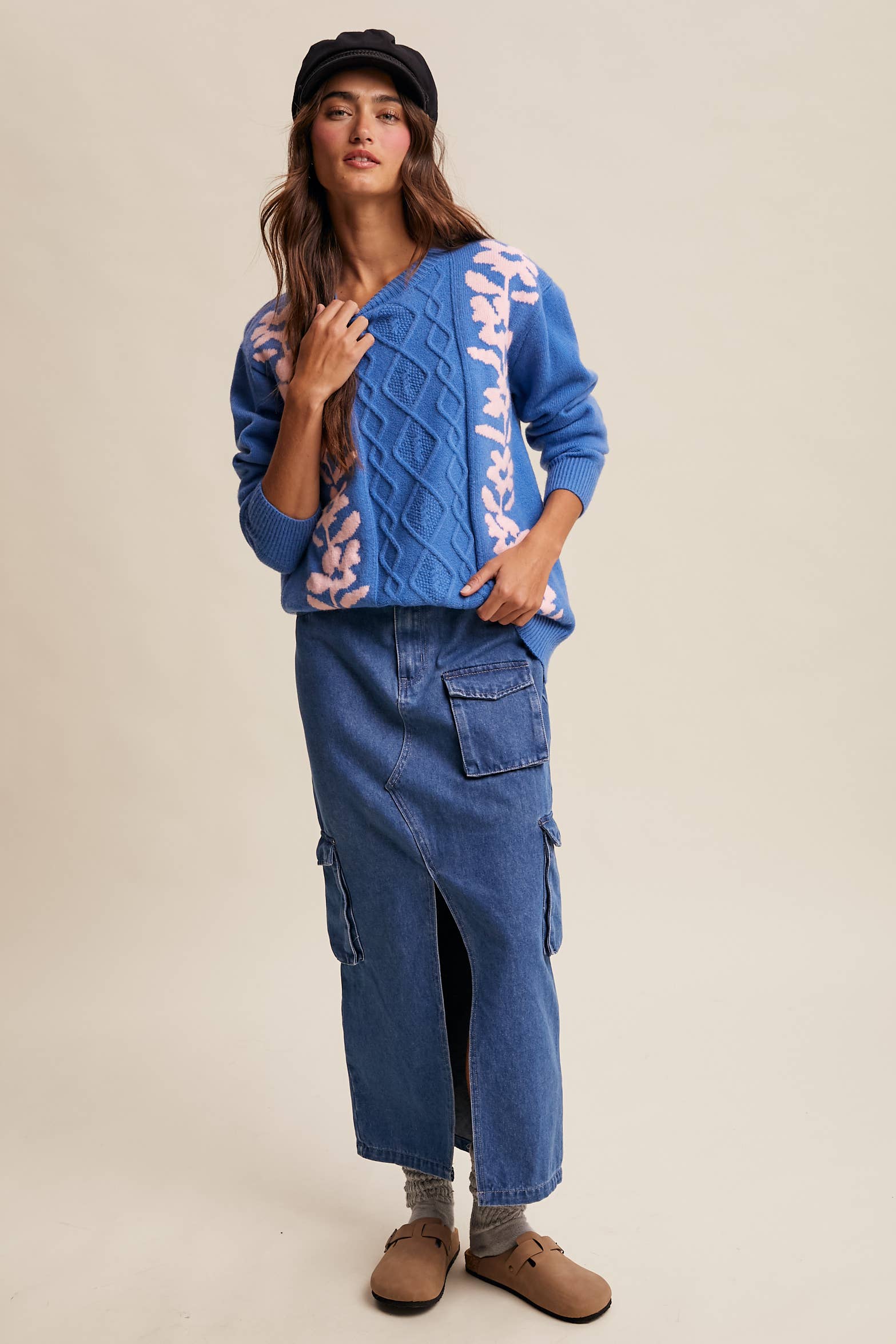 Listicle - Wholesale Knit Sweater - Women's - Floral Panel Cable Knit Sweater (LSW0880)11