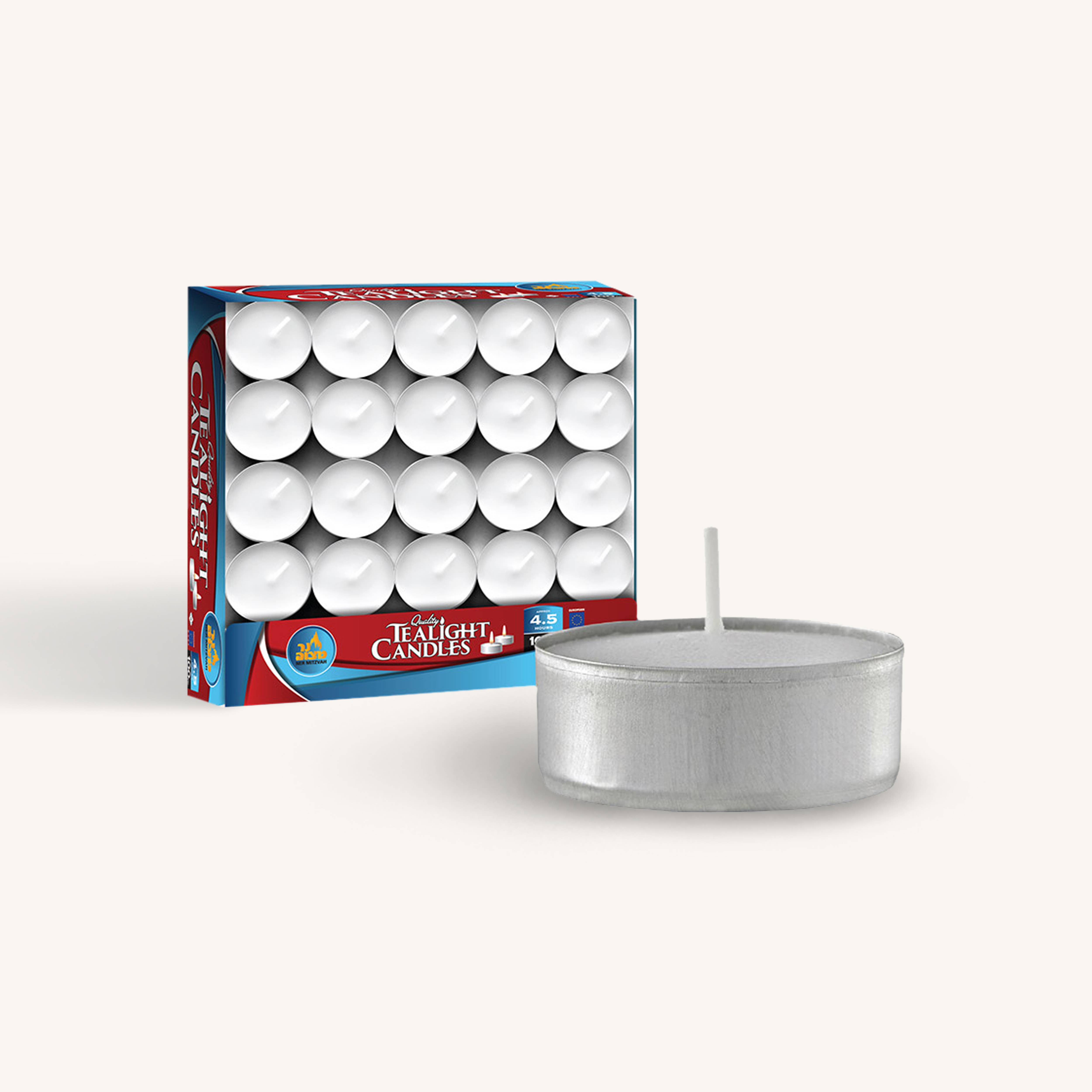 Ner Mitzvah - Wholesale Tea Light Candles - European Tealights in Aluminum Cups - 4.5 Hours - 100 Pack
