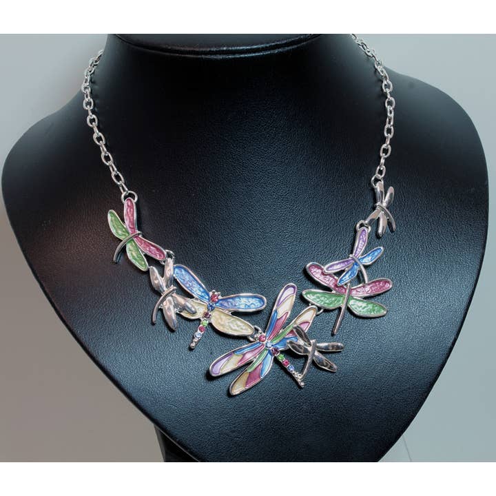 Colar de Libélulas Multicoloridas e Tom Prateado por atacado de Western Counties Wholesale