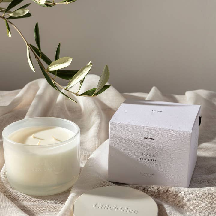 Vela Grande Neutra de Salvia y Sal Marina Core para venta al por mayor de Chickidee